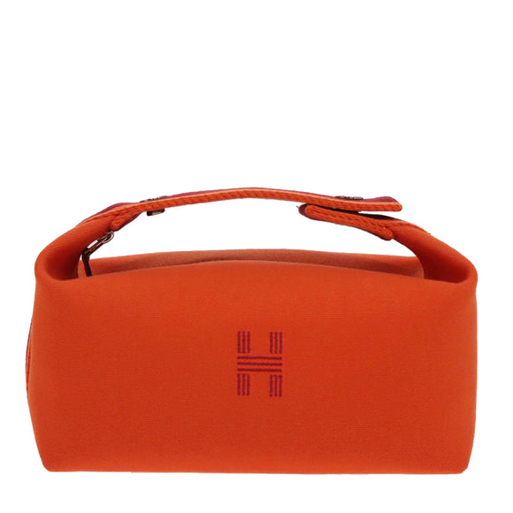 HERMES Pouch Cotton Orange Silver Auth 94262SM