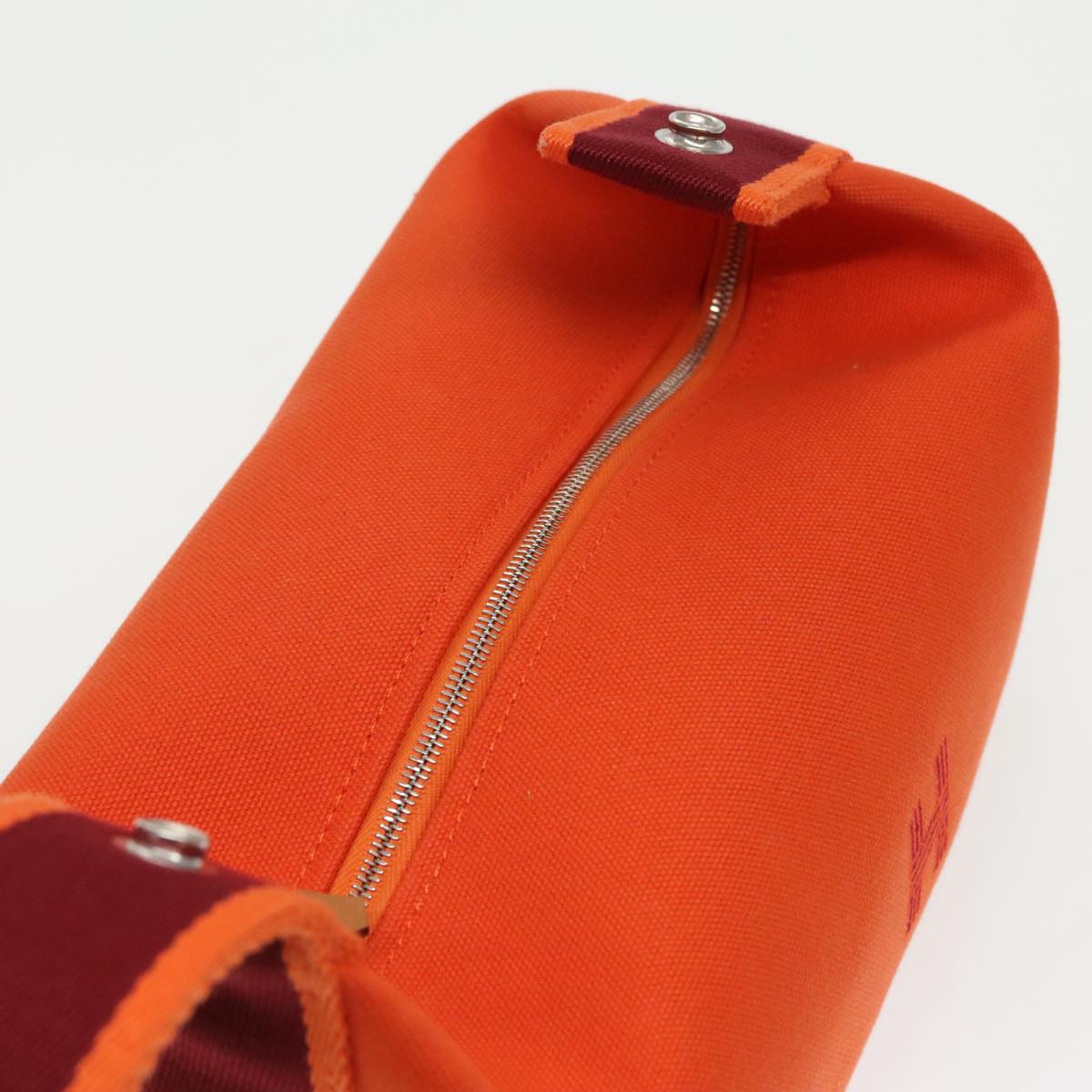 HERMES Pouch Cotton Orange Silver Auth 94262S