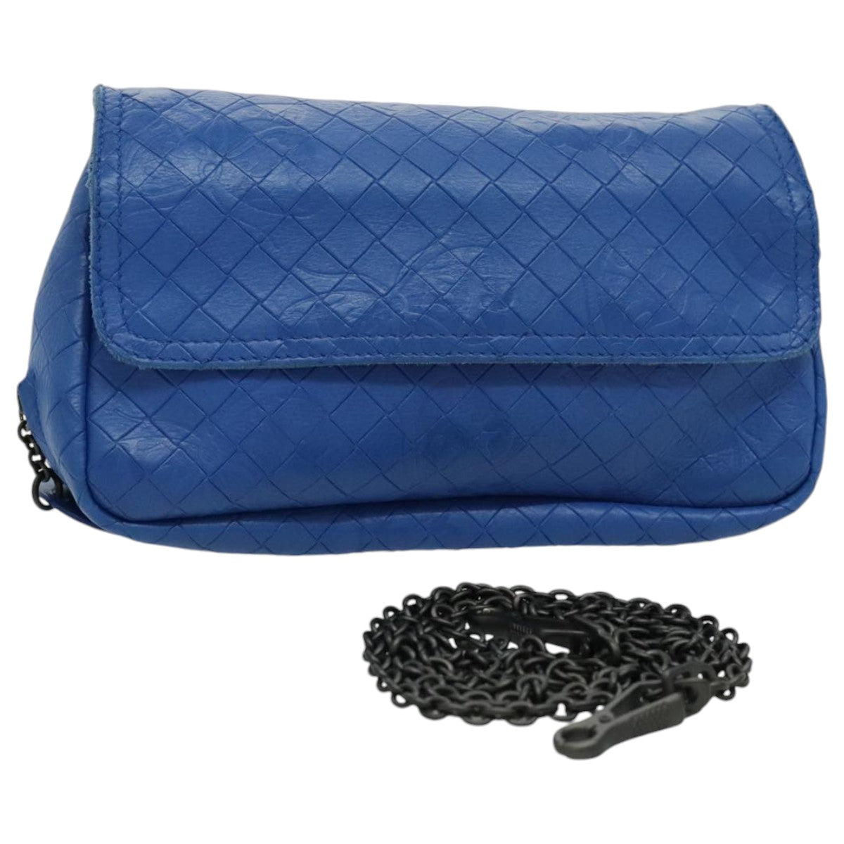 BOTTEGA VENETA Chain INTRECCIATO Shoulder Bag Leather Blue Auth 94286