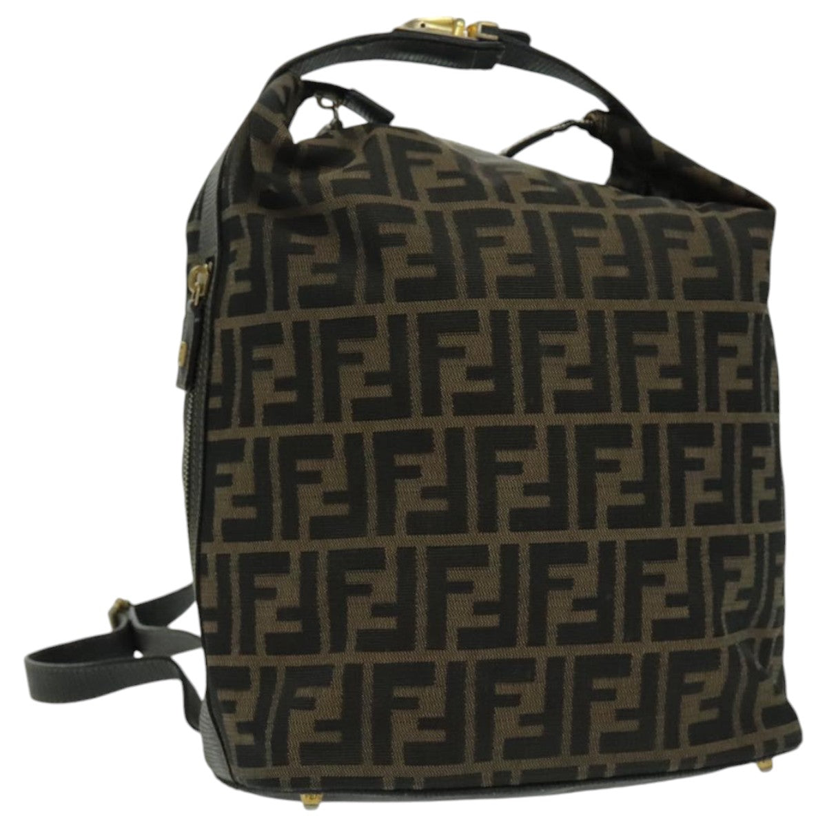 FENDI Zucca Canvas Backpack Brown Black Gold Auth 94295