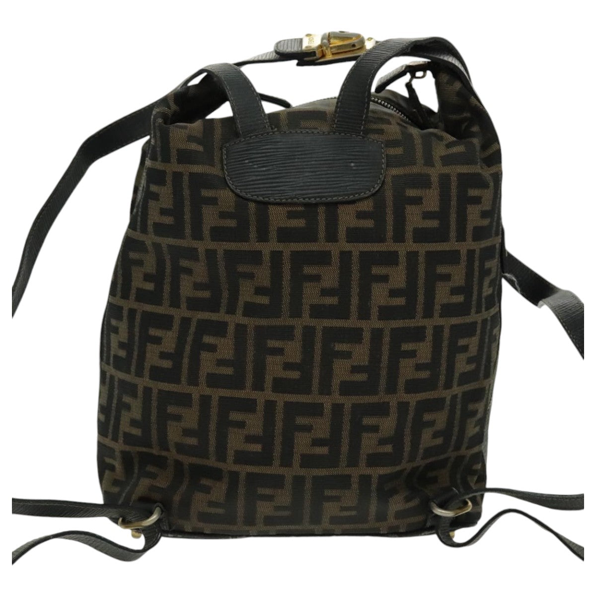 FENDI Zucca Canvas Backpack Brown Black Gold Auth 94295 - 0