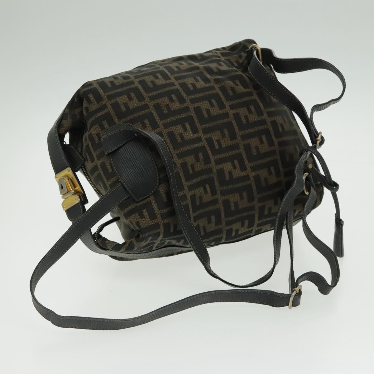 FENDI Zucca Canvas Backpack Brown Black Gold Auth 94295