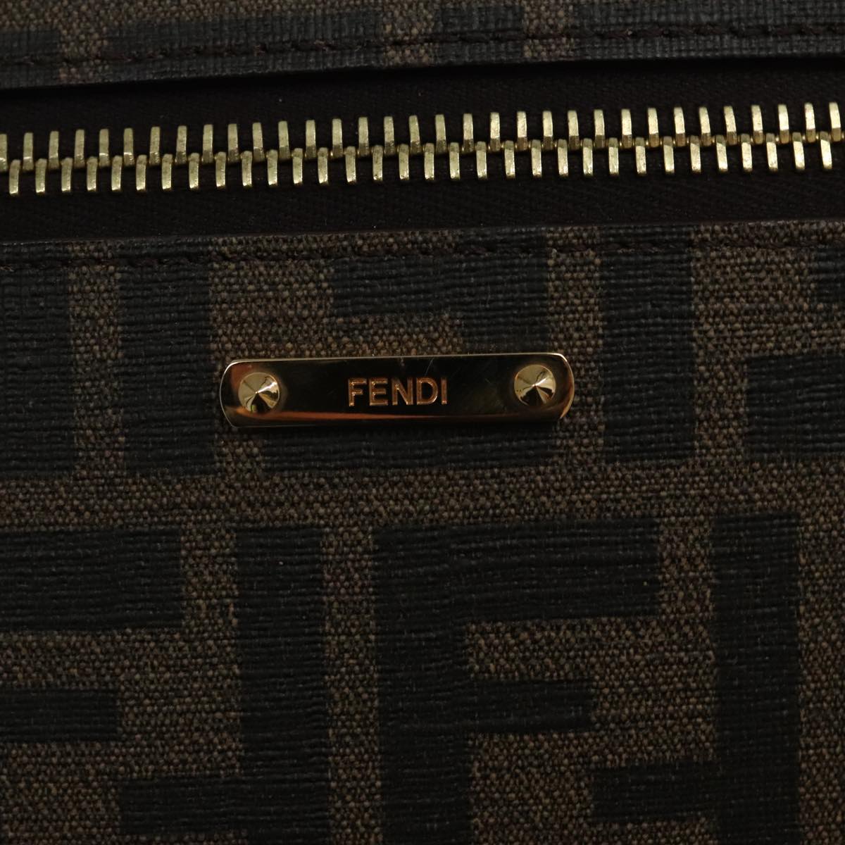 FENDI Zucca Canvas Shoulder Bag Black Brown gold Auth 94296