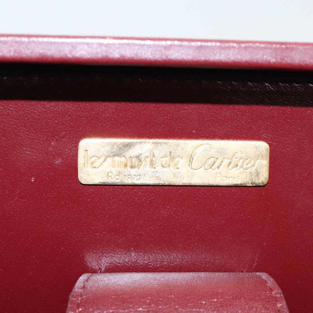 CARTIER Attache Case Suede Leather Bordeaux Gold Auth 94309