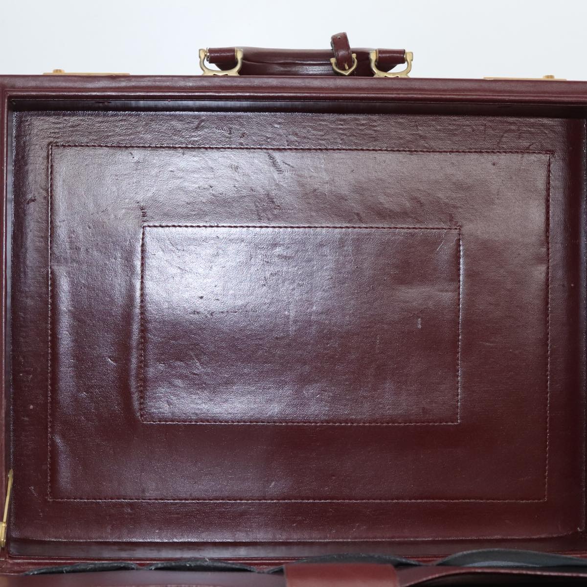 CARTIER Attache Case Suede Leather Bordeaux Gold Auth 94309