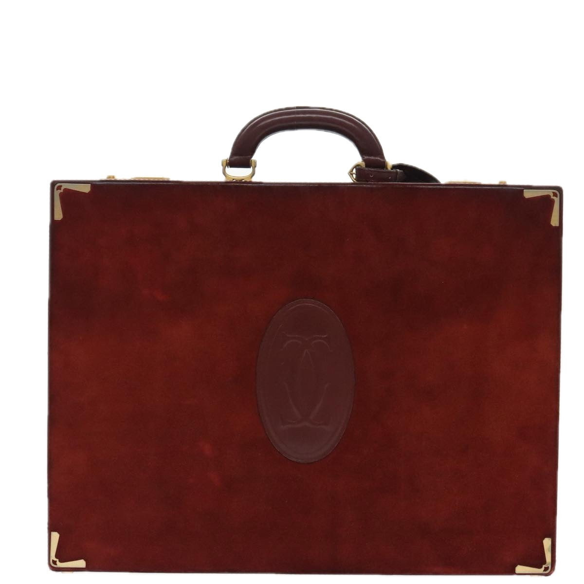 CARTIER Attache Case Suede Leather Bordeaux Gold Auth 94309 - 0