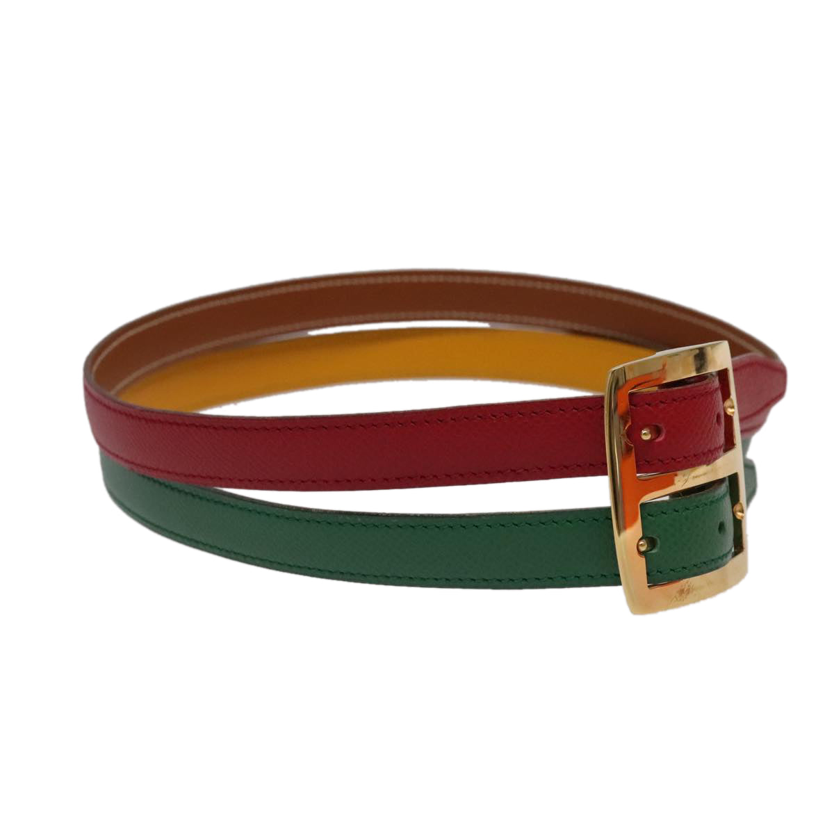 HERMES Belt Leather 28.3"" Multicolor Gold Auth 94310