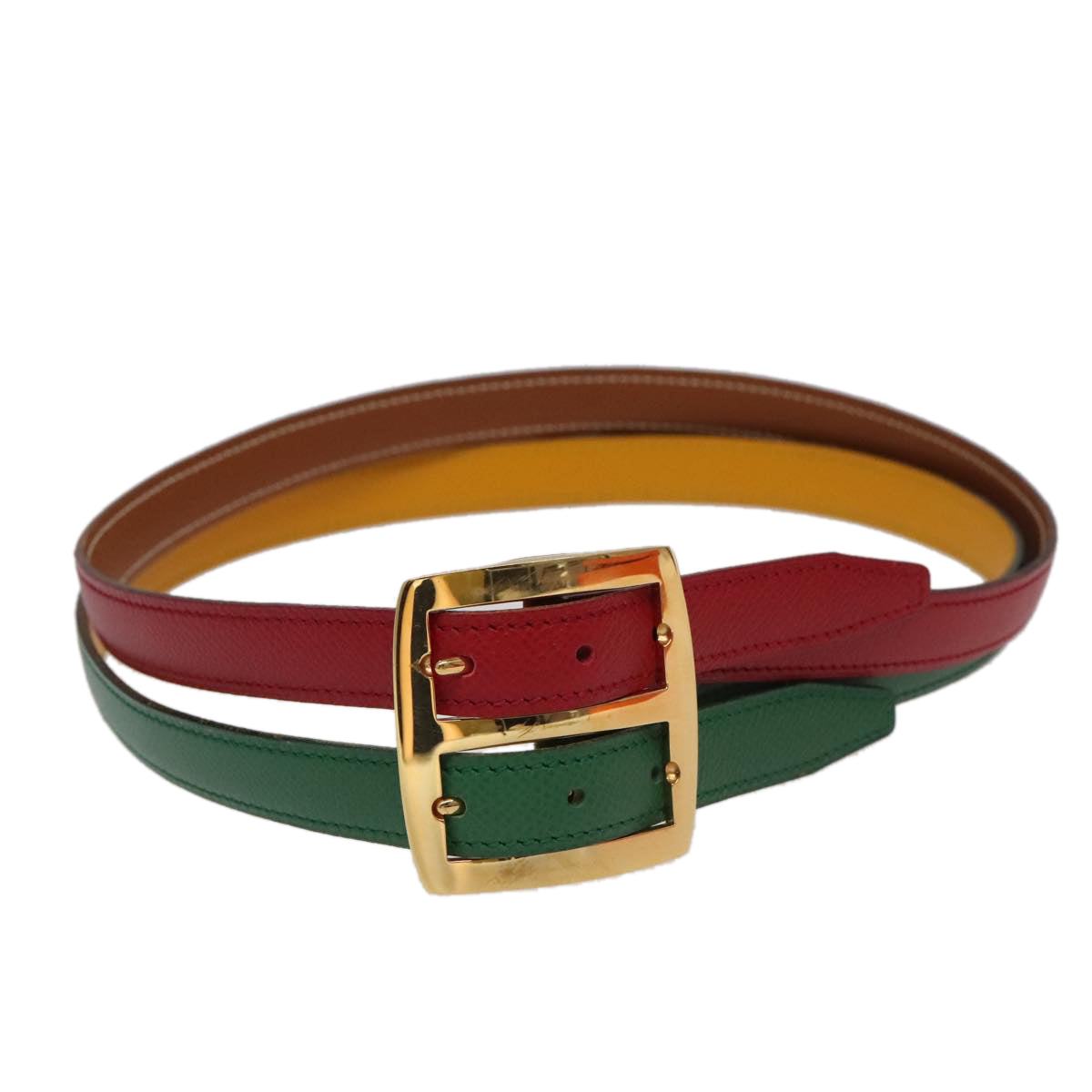 HERMES Belt Leather 28.3"" Multicolor Gold Auth 94310