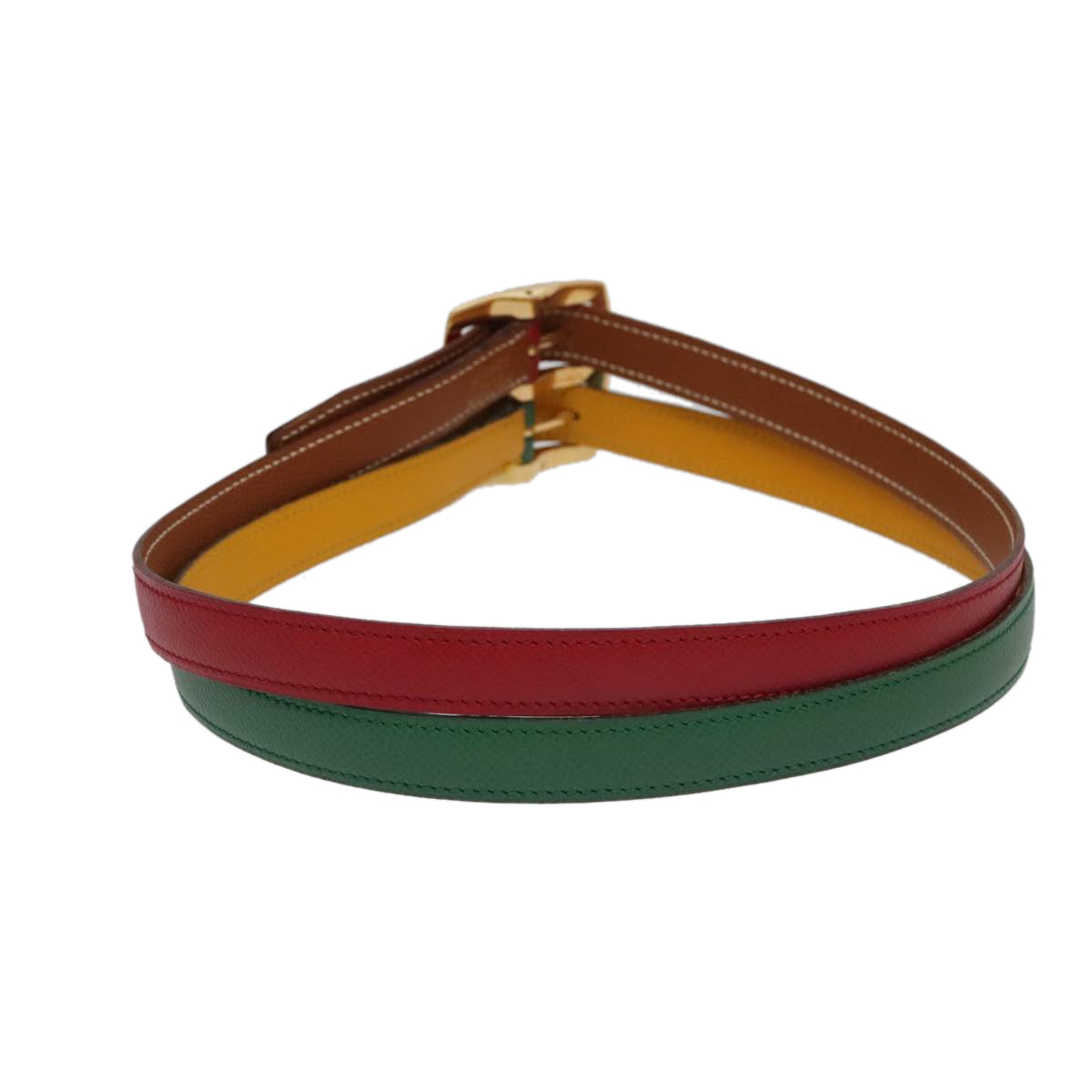 HERMES Belt Leather 28.3"" Multicolor Gold Auth 94310 - 0