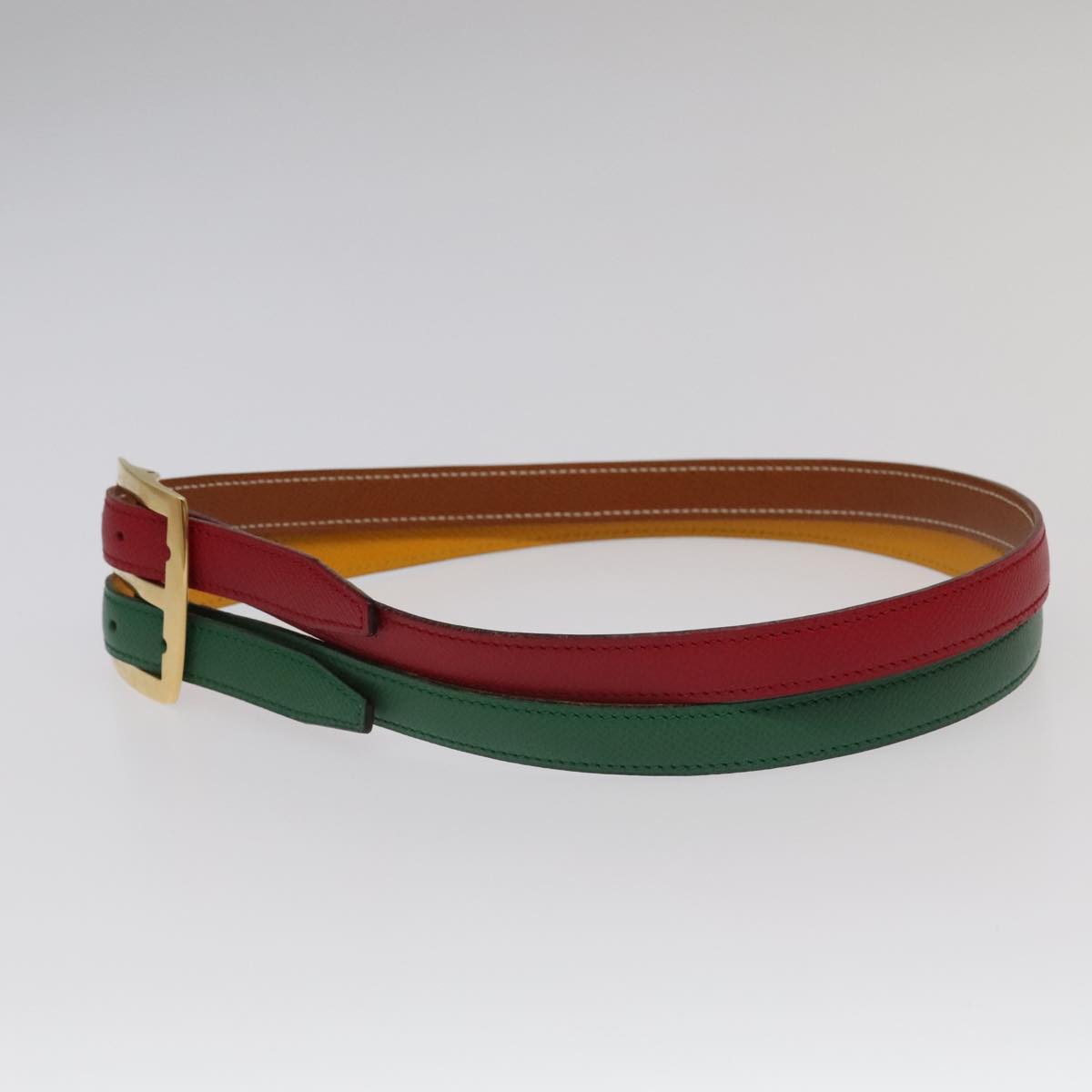 HERMES Belt Leather 28.3"" Multicolor Gold Auth 94310