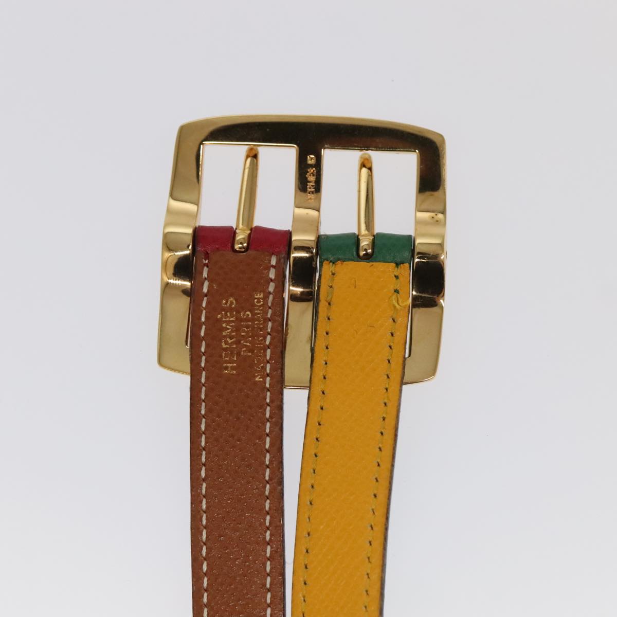 HERMES Belt Leather 28.3"" Multicolor Gold Auth 94310