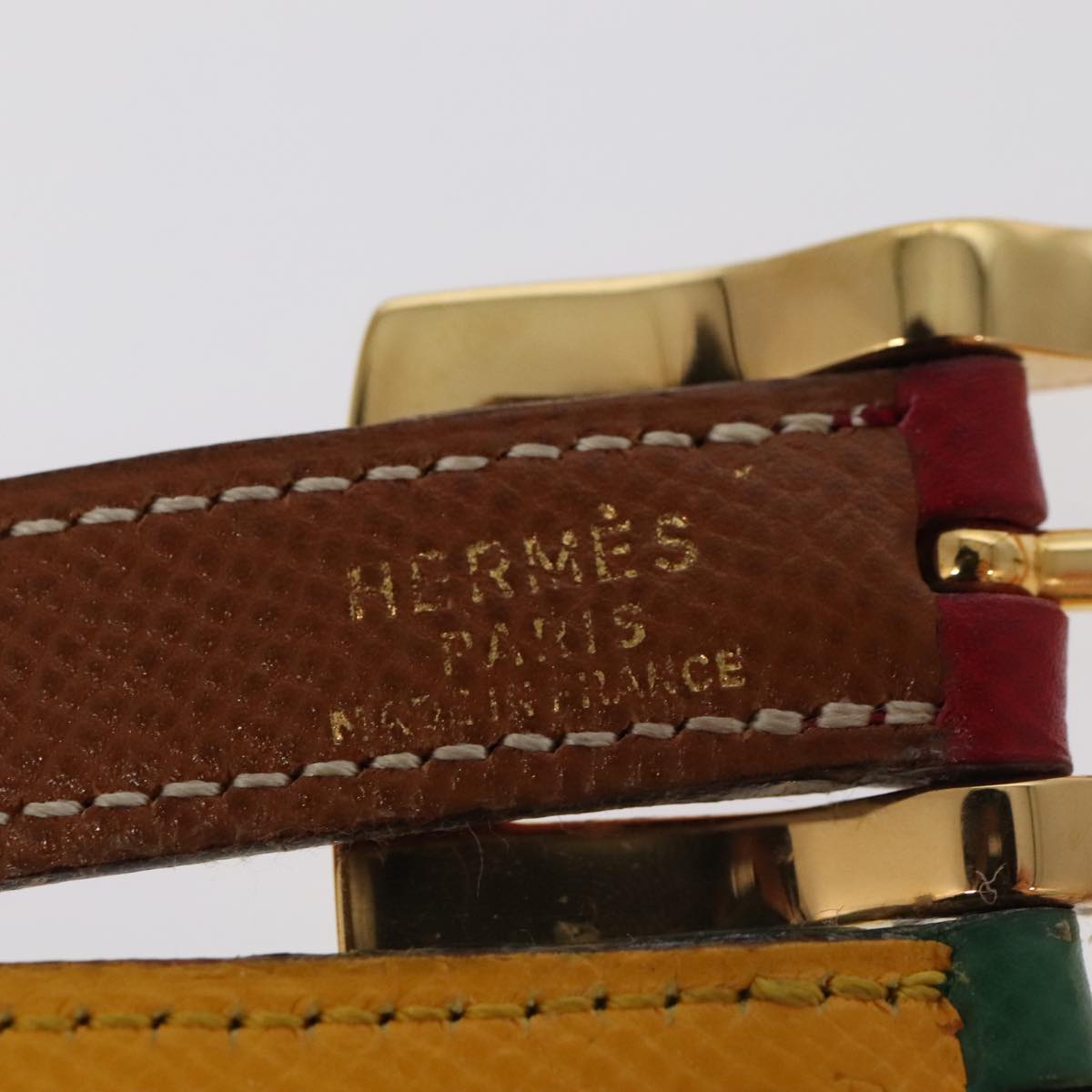 HERMES Belt Leather 28.3"" Multicolor Gold Auth 94310