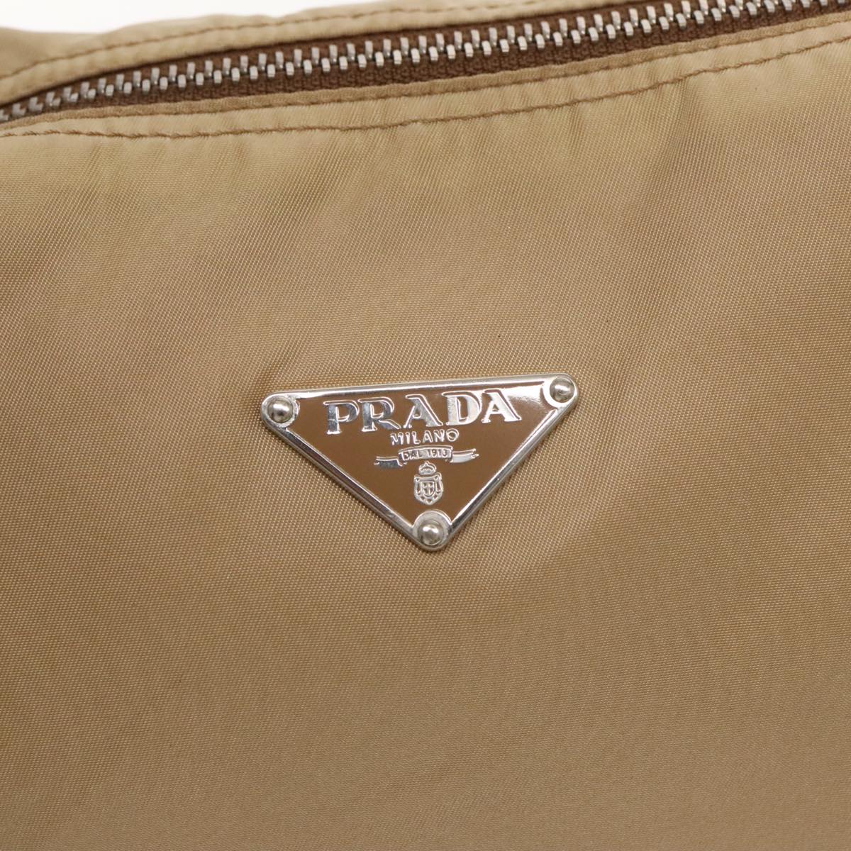 PRADA Shoulder Bag Nylon Beige Silver Auth 94392