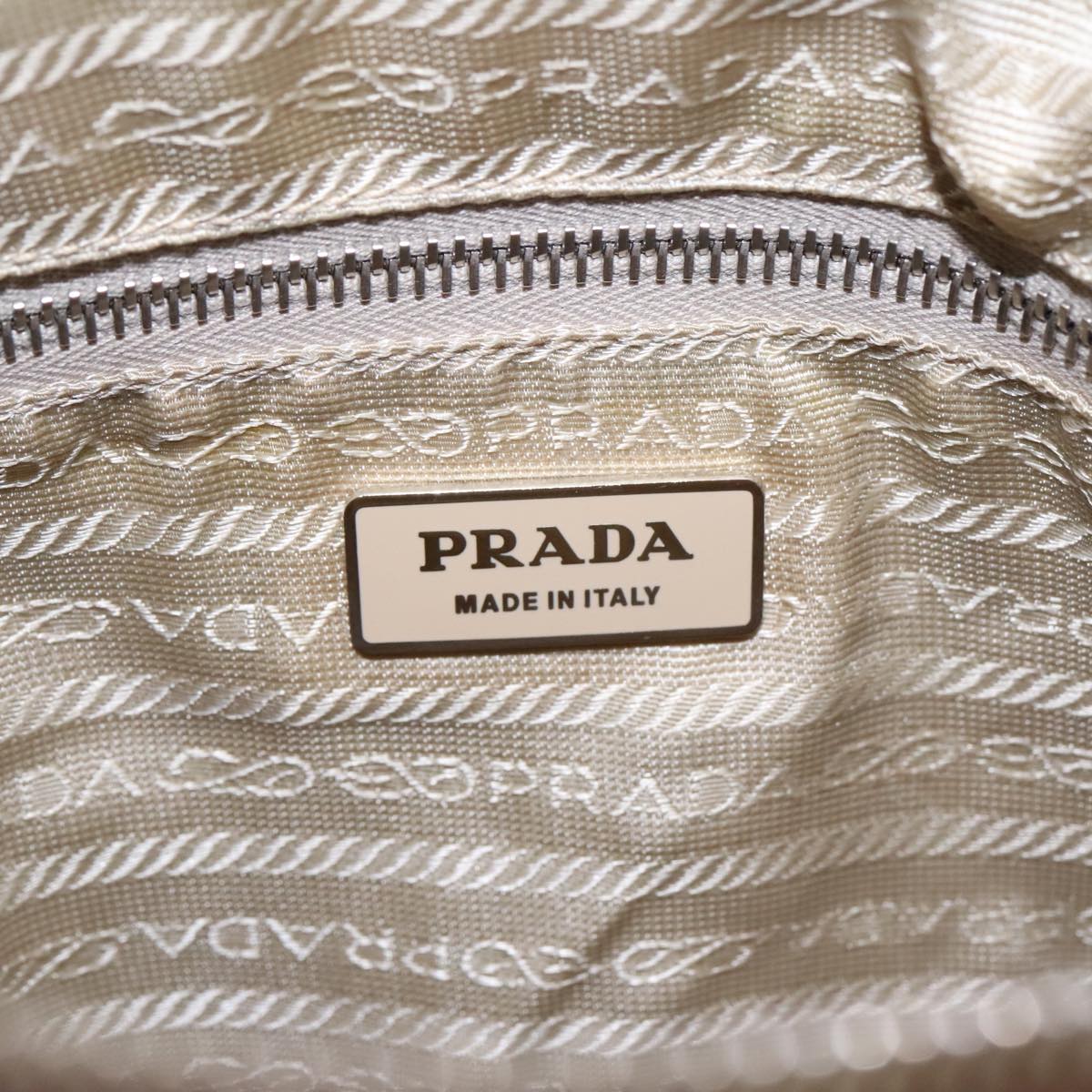 PRADA Shoulder Bag Nylon Beige Silver Auth 94392