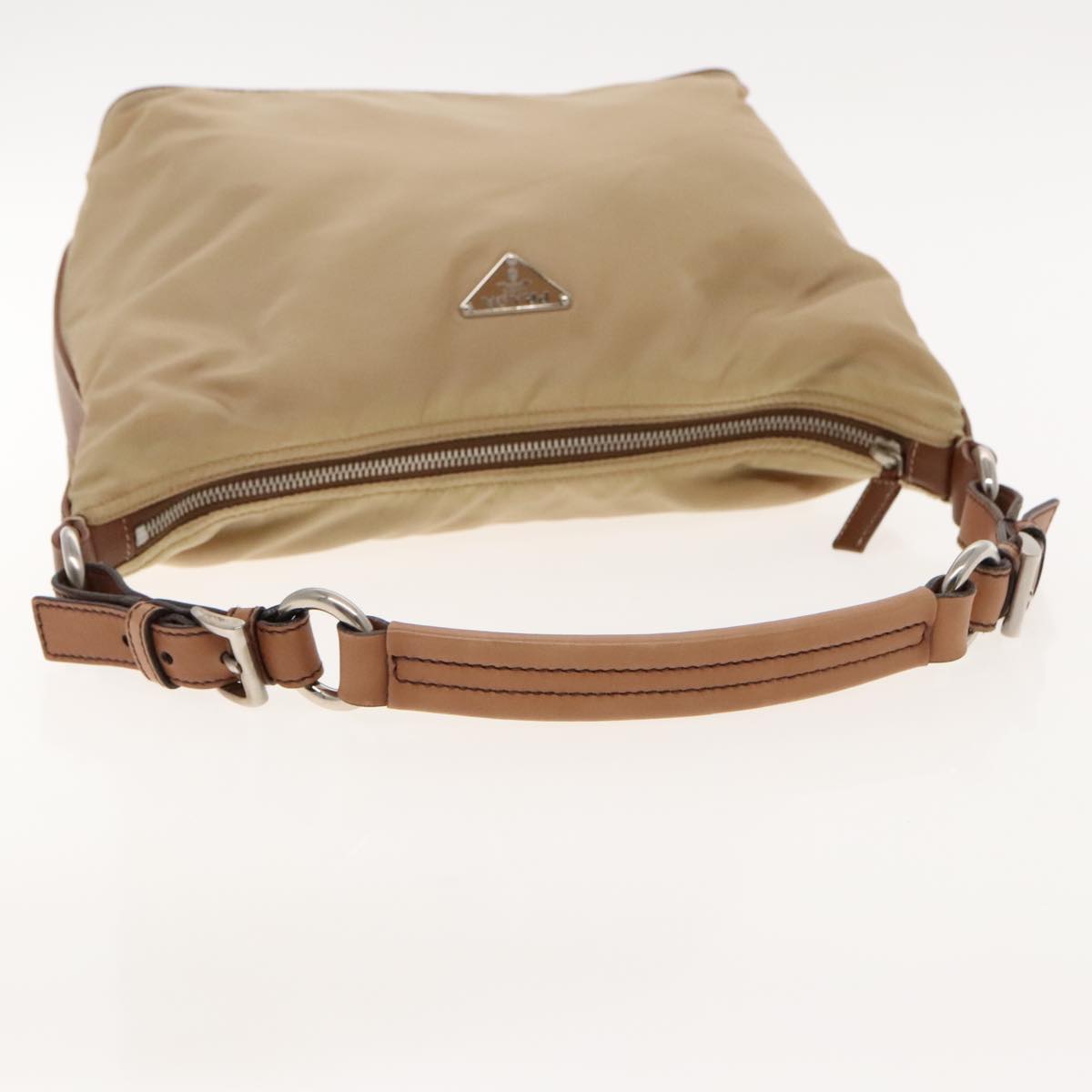 PRADA Shoulder Bag Nylon Beige Silver Auth 94392