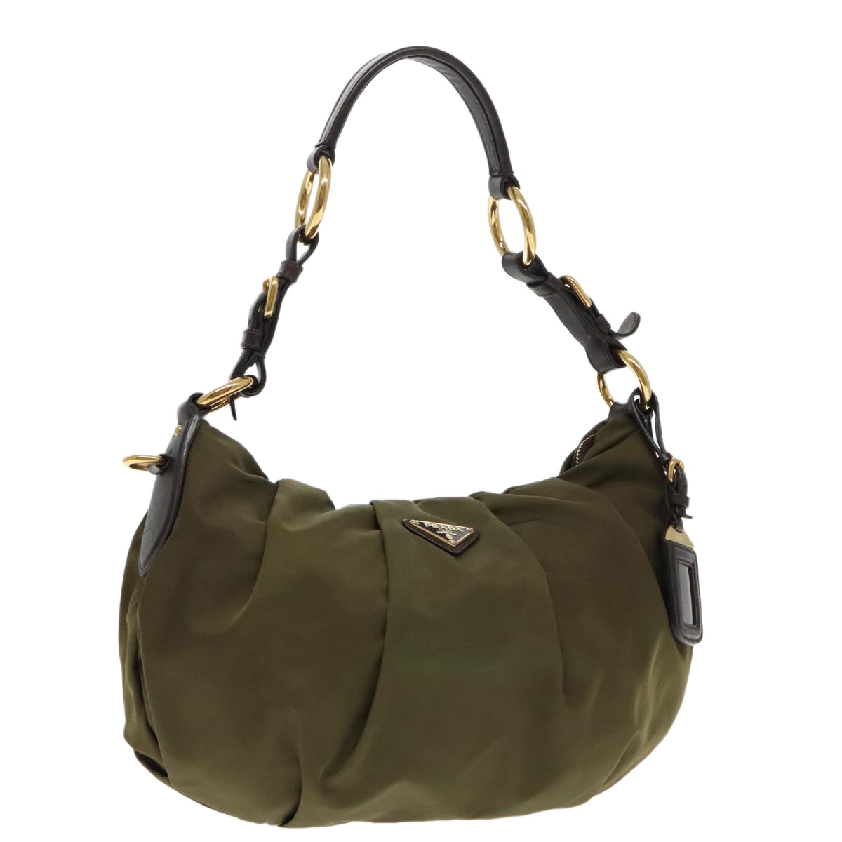 PRADA Shoulder Bag Nylon Khaki Gold Auth 94393