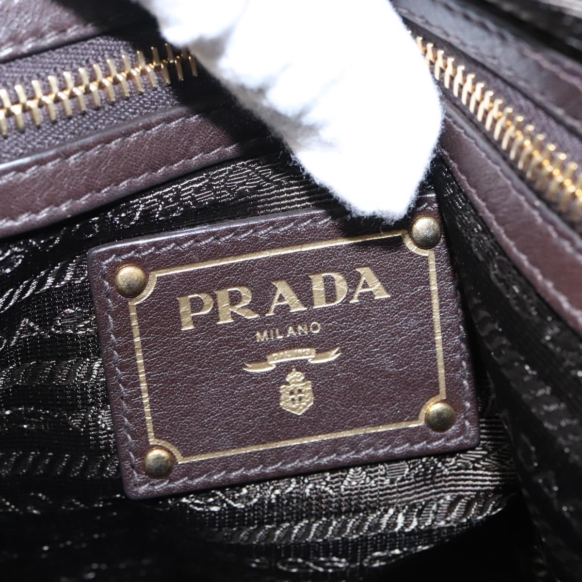 PRADA Shoulder Bag Nylon Khaki Gold Auth 94393