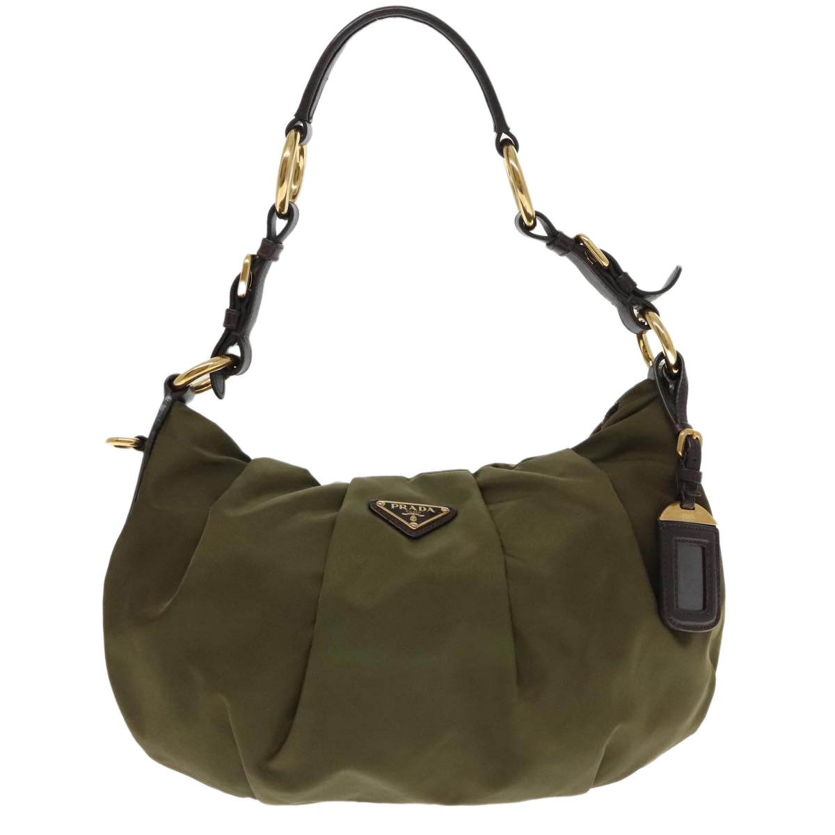 PRADA Shoulder Bag Nylon Khaki Gold Auth 94393 - 0