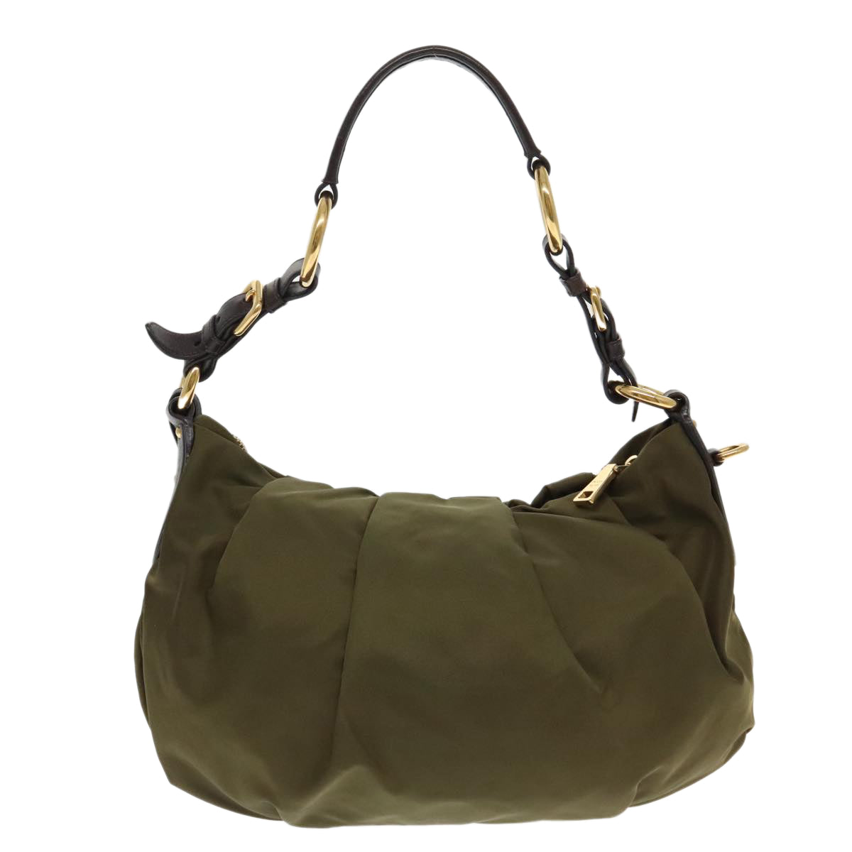 PRADA Shoulder Bag Nylon Khaki Gold Auth 94393