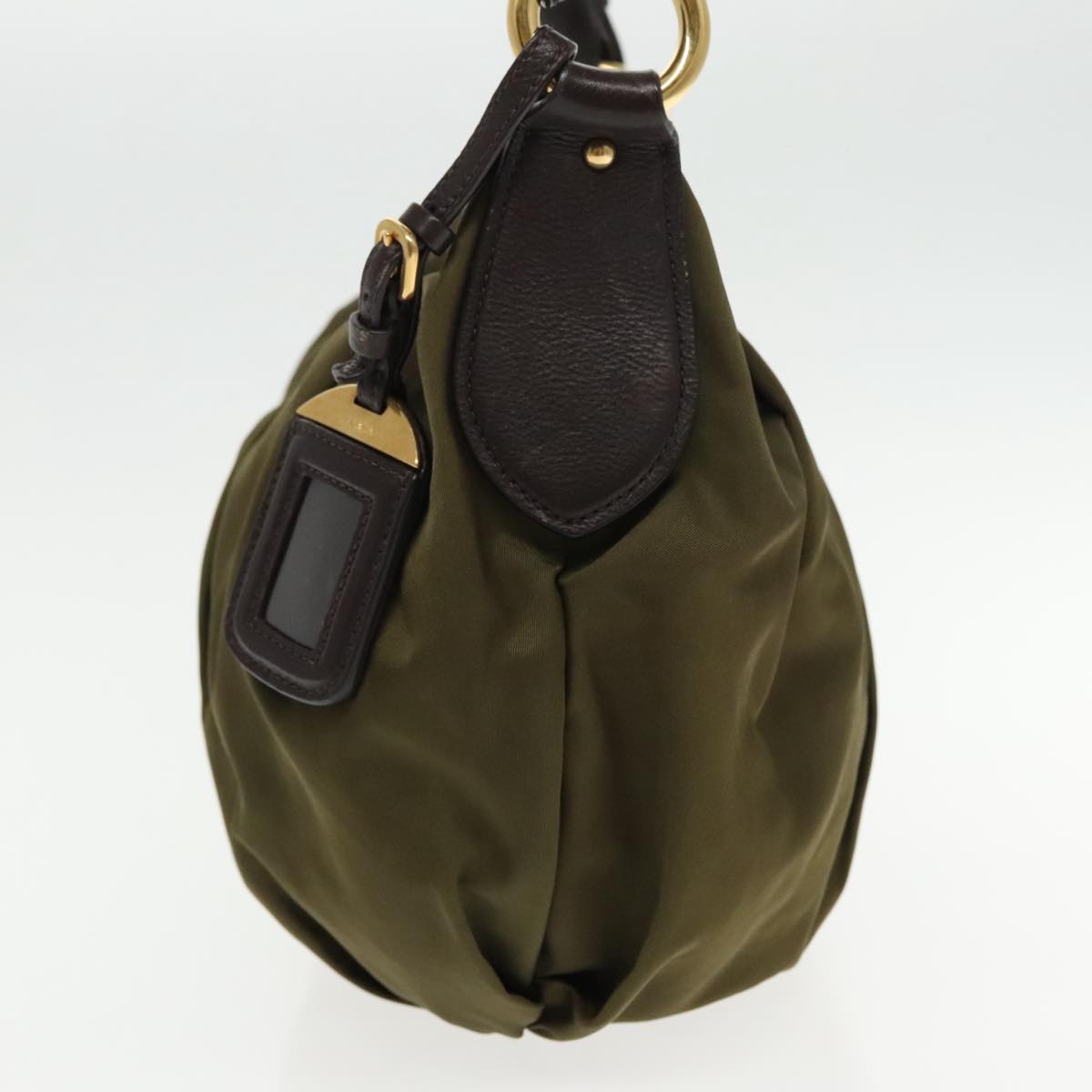 PRADA Shoulder Bag Nylon Khaki Gold Auth 94393