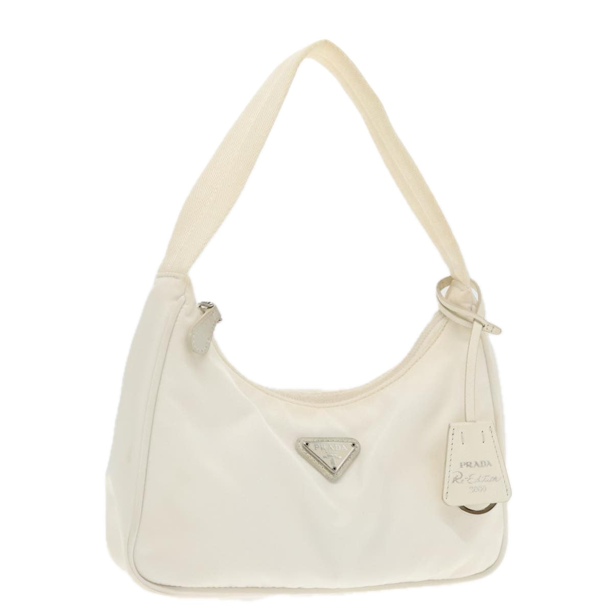 PRADA Hand Bag Nylon White Silver Auth 94394