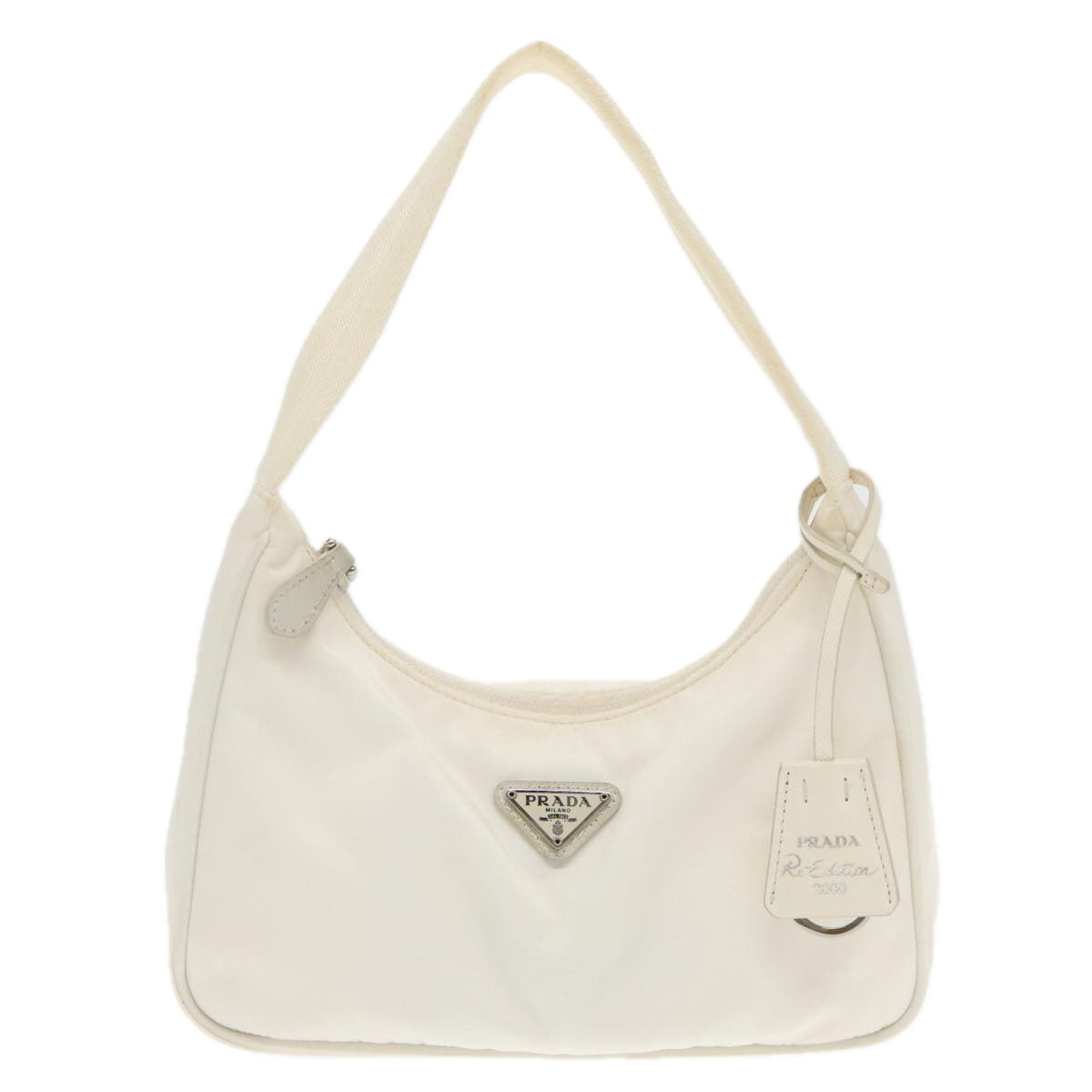 PRADA Hand Bag Nylon White Silver Auth 94394 - 0