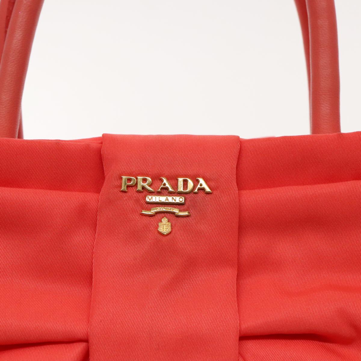 PRADA Hand Bag Nylon Orenge Sunset Gold Auth 94395