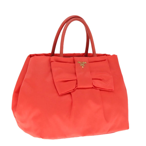 PRADA Hand Bag Nylon Orenge Sunset Gold Auth 94395