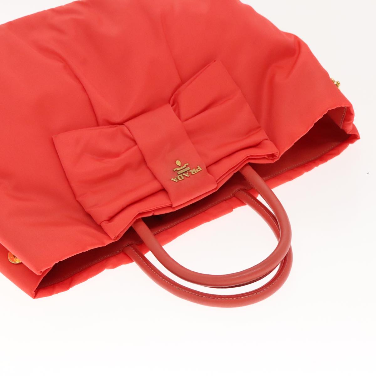 PRADA Hand Bag Nylon Orenge Sunset Gold Auth 94395