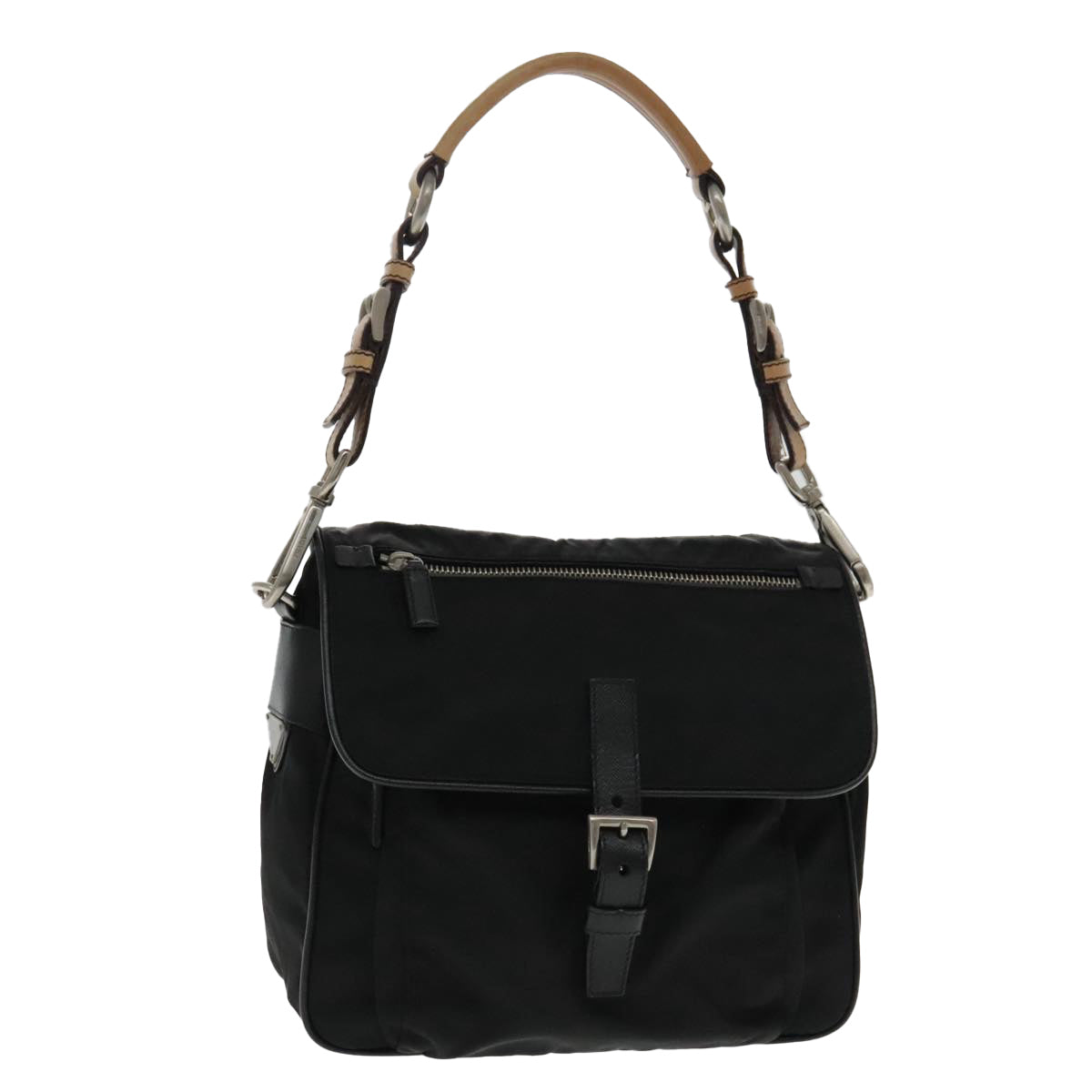 PRADA Shoulder Bag Nylon Black Silver Auth 94397