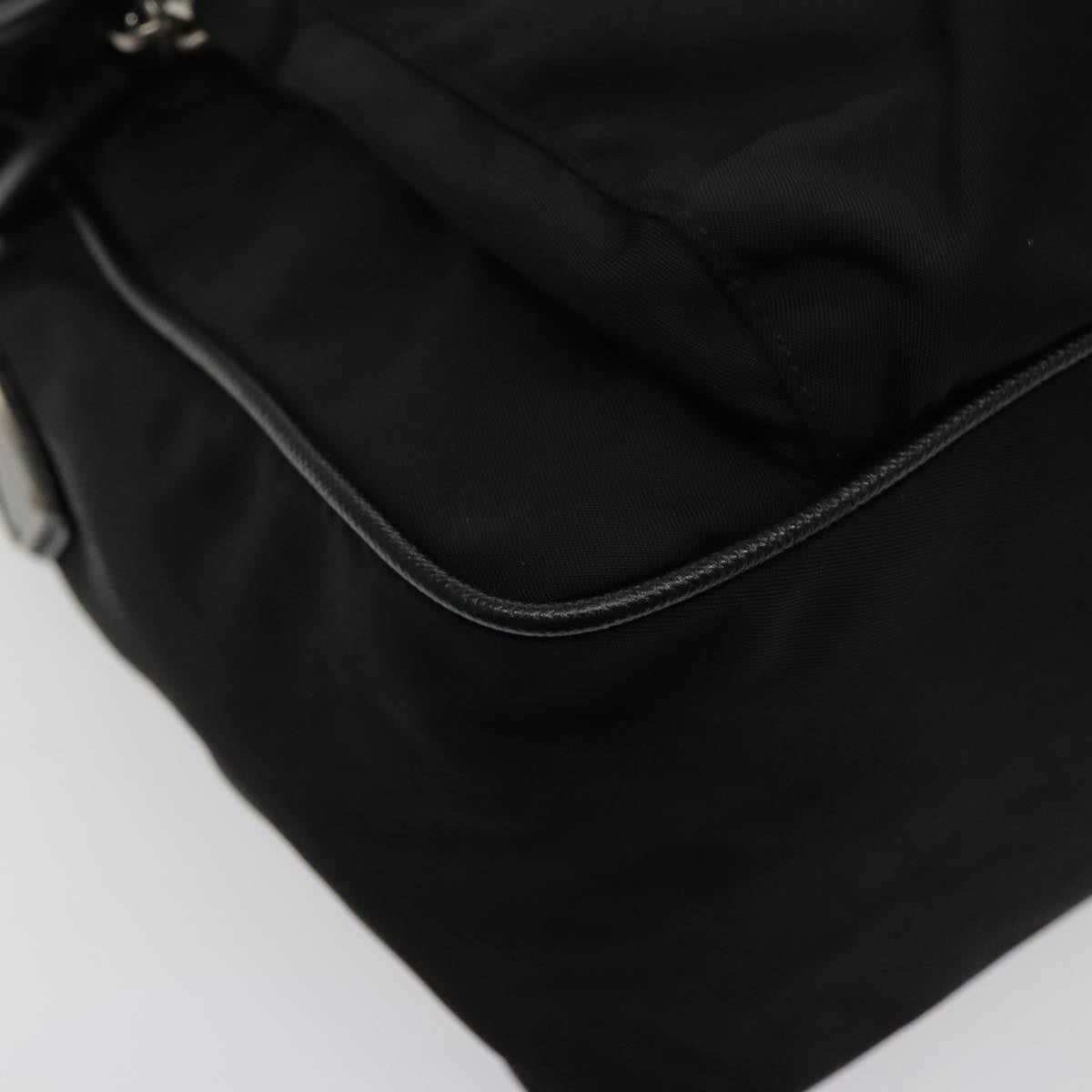 PRADA Shoulder Bag Nylon Black Silver Auth 94397