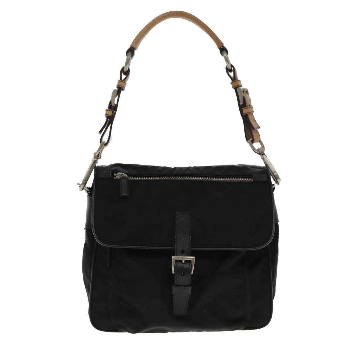 PRADA Shoulder Bag Nylon Black Silver Auth 94397 - 0