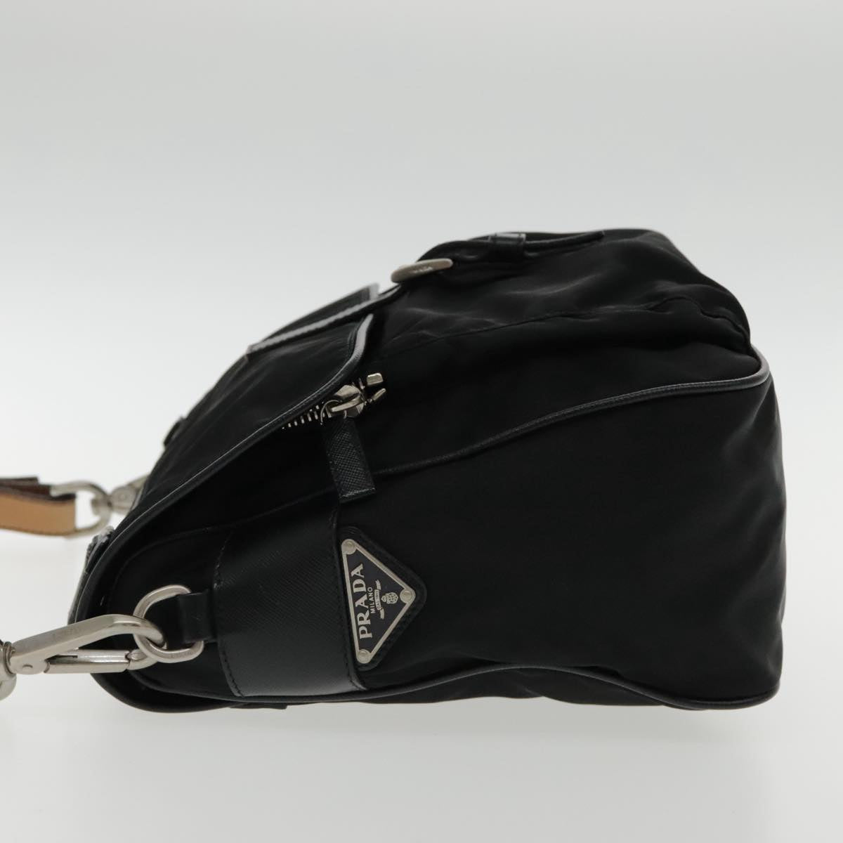 PRADA Shoulder Bag Nylon Black Silver Auth 94397