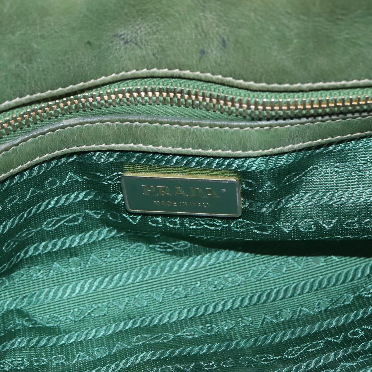 PRADA Hand Bag Nylon 2way Green Gold Auth 94398