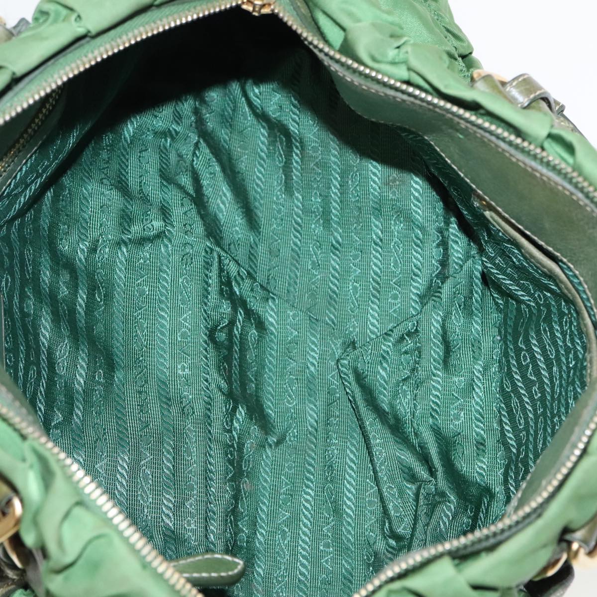 PRADA Hand Bag Nylon 2way Green Gold Auth 94398