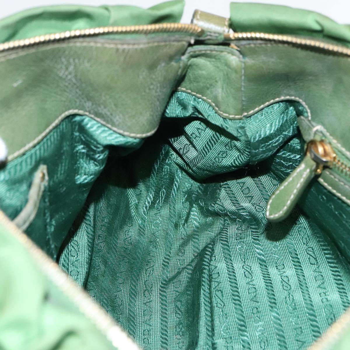 PRADA Hand Bag Nylon 2way Green Gold Auth 94398