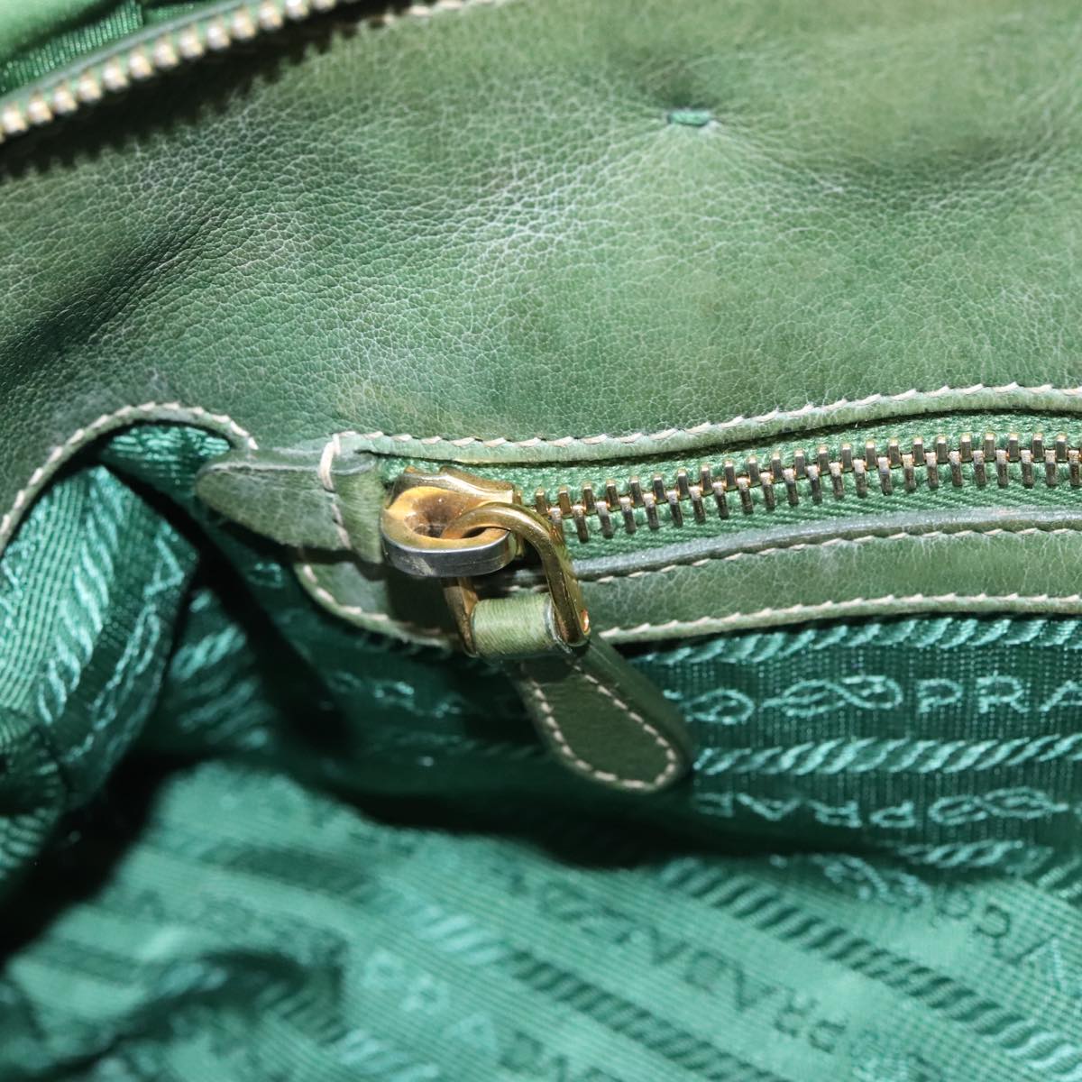 PRADA Hand Bag Nylon 2way Green Gold Auth 94398