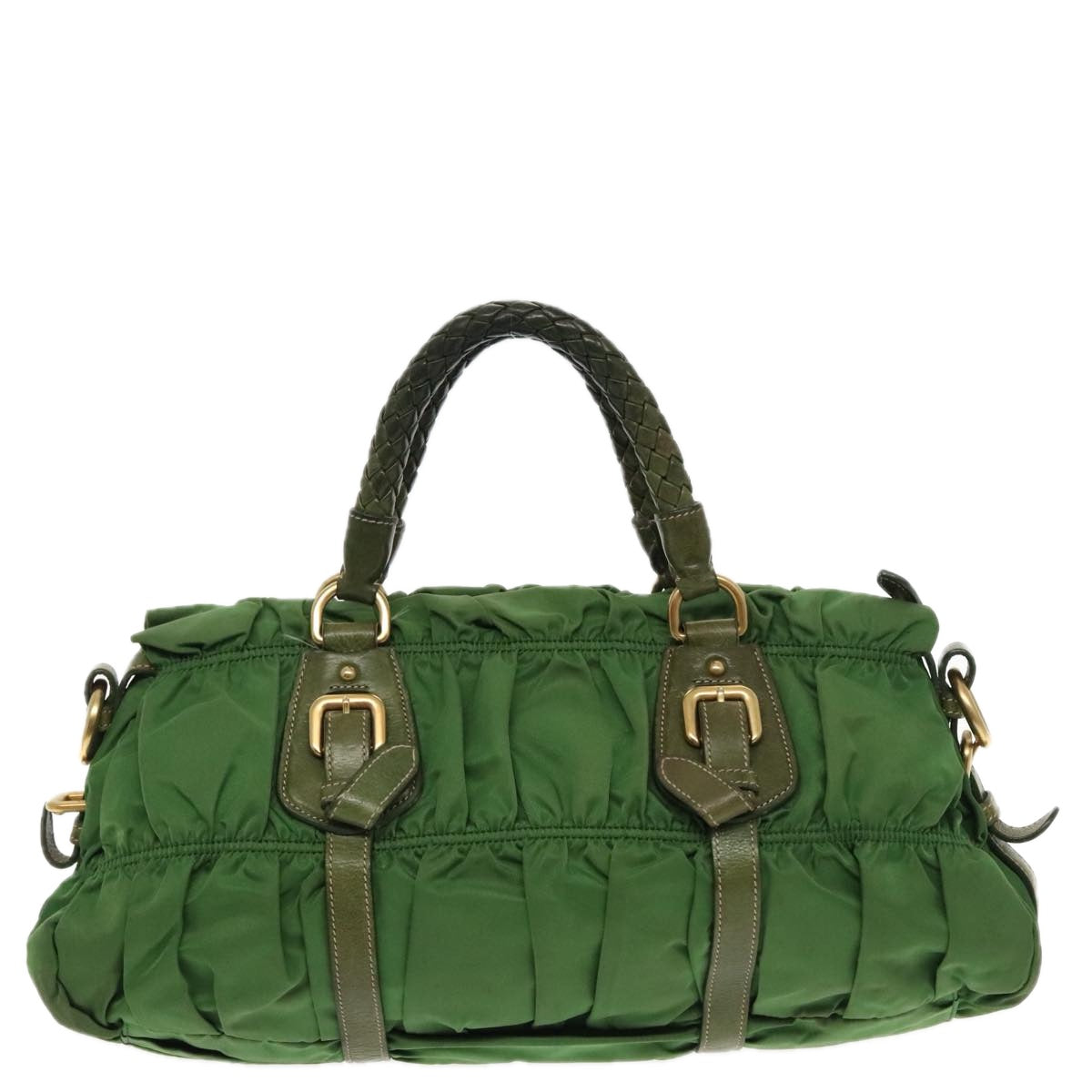 PRADA Hand Bag Nylon 2way Green Gold Auth 94398 - 0