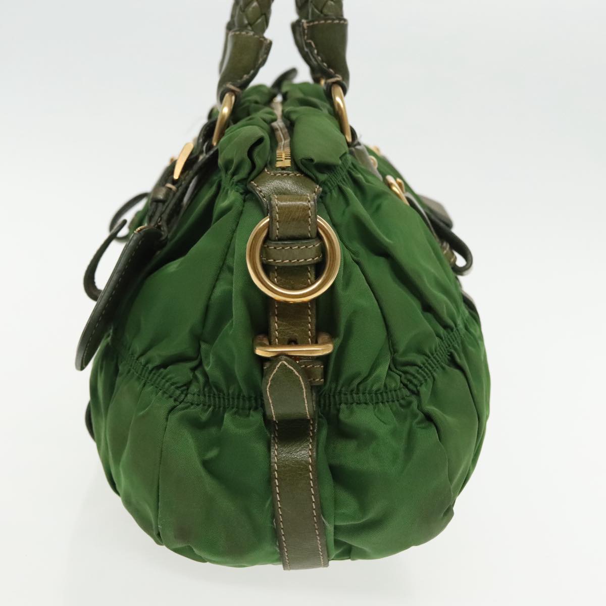 PRADA Hand Bag Nylon 2way Green Gold Auth 94398