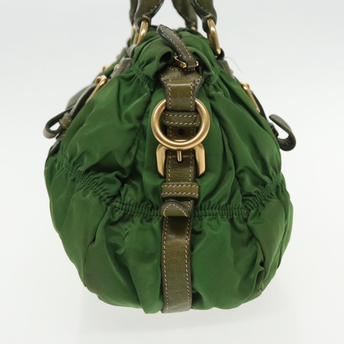 PRADA Hand Bag Nylon 2way Green Gold Auth 94398