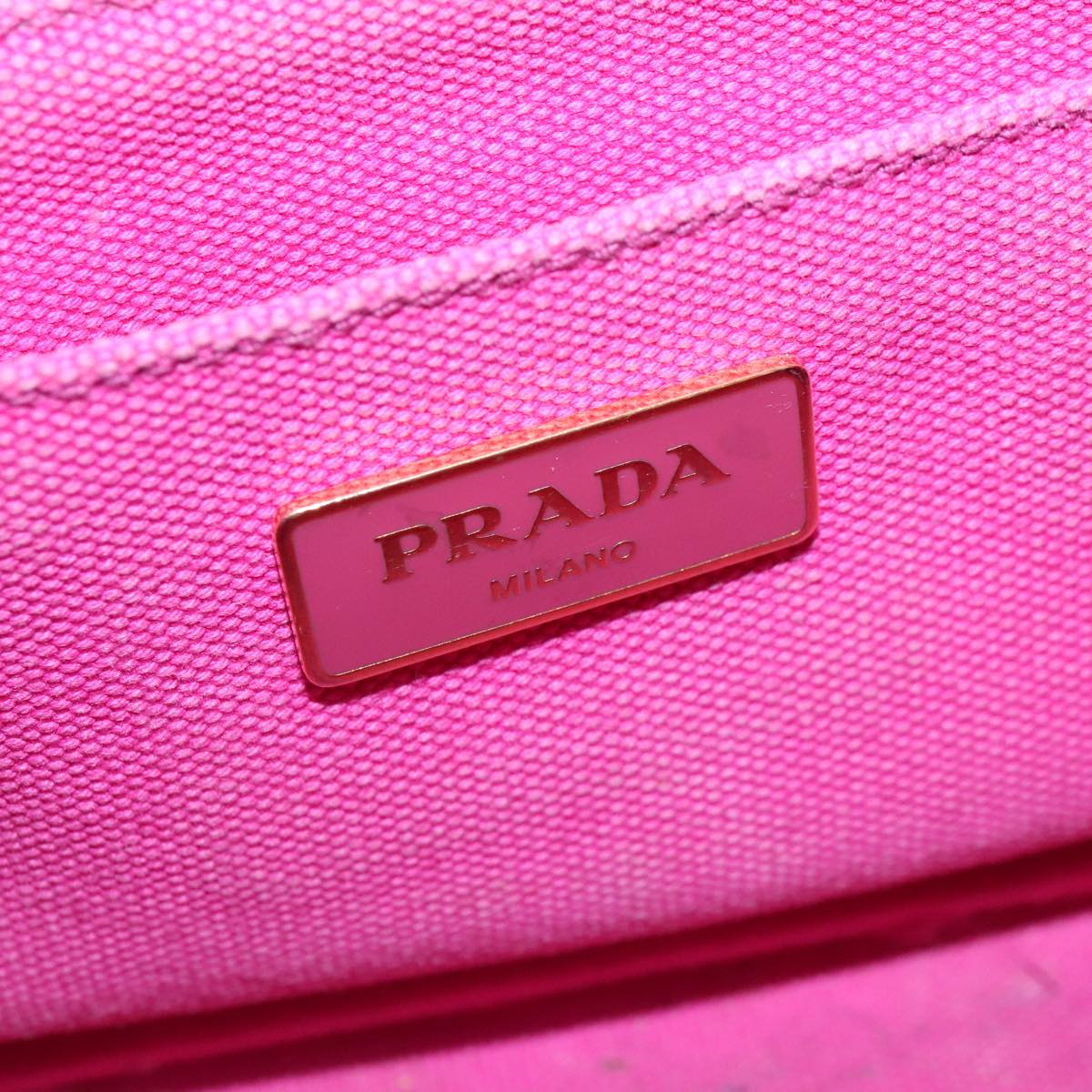 PRADA Canapa PM Hand Bag Canvas 2way Pink Gold Auth 94399