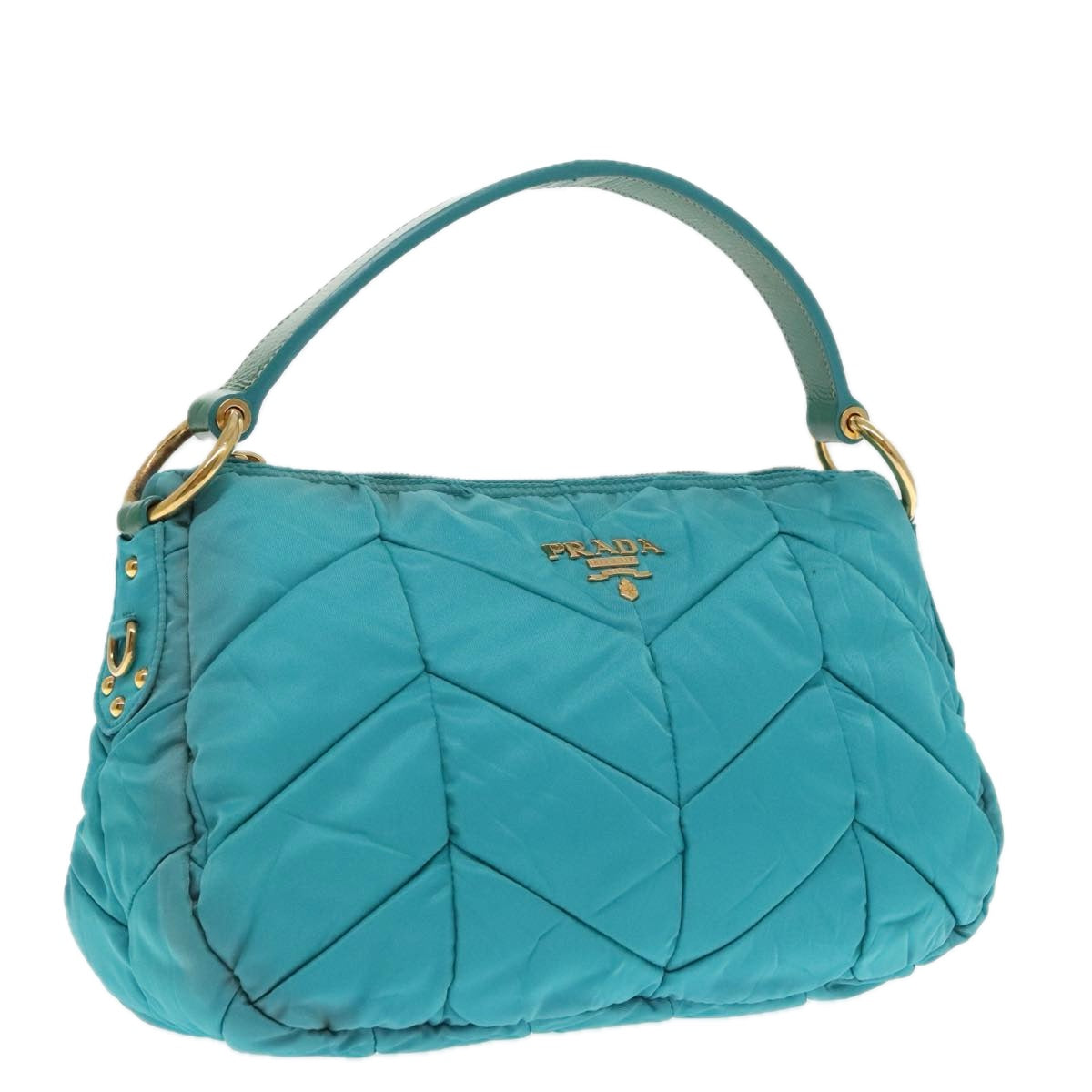 PRADA Hand Bag Nylon Blue Gold Auth 94400