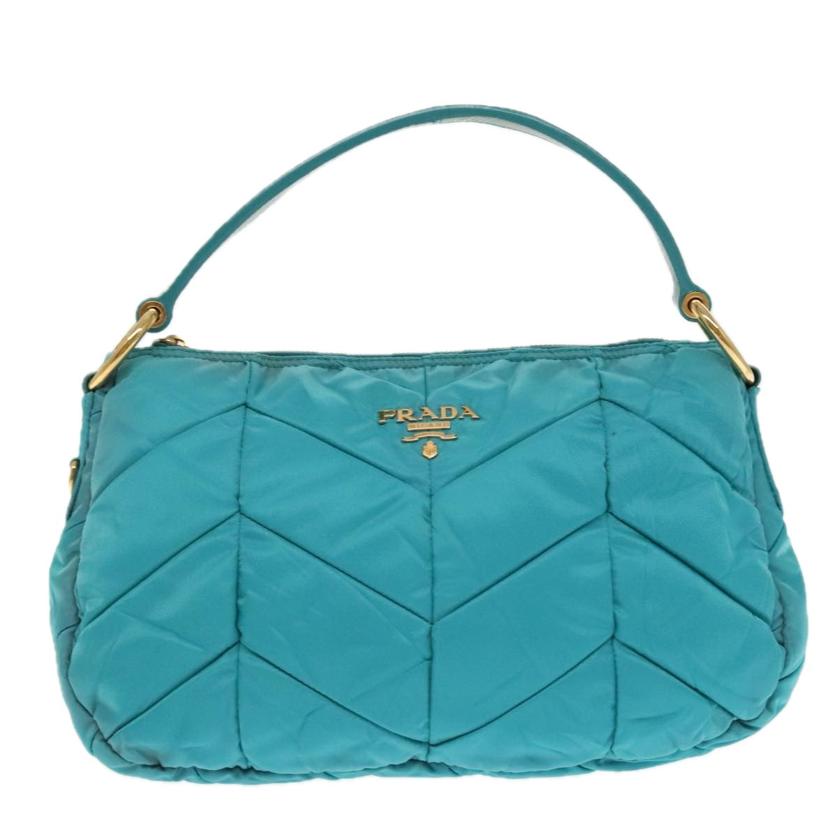 PRADA Hand Bag Nylon Blue Gold Auth 94400