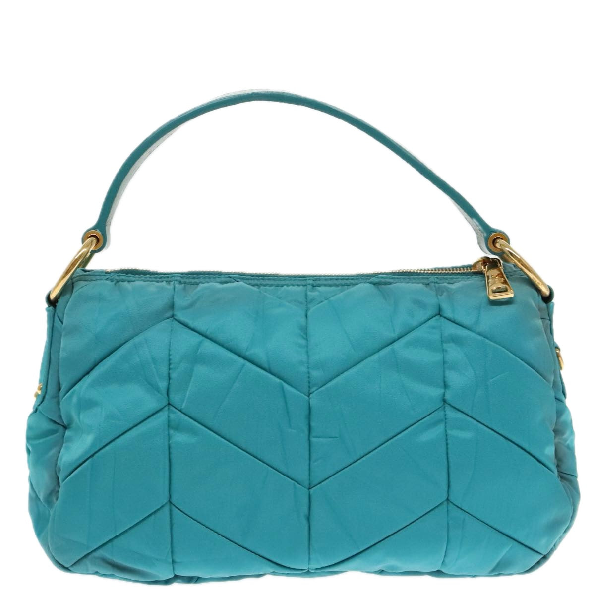 PRADA Hand Bag Nylon Blue Gold Auth 94400 - 0