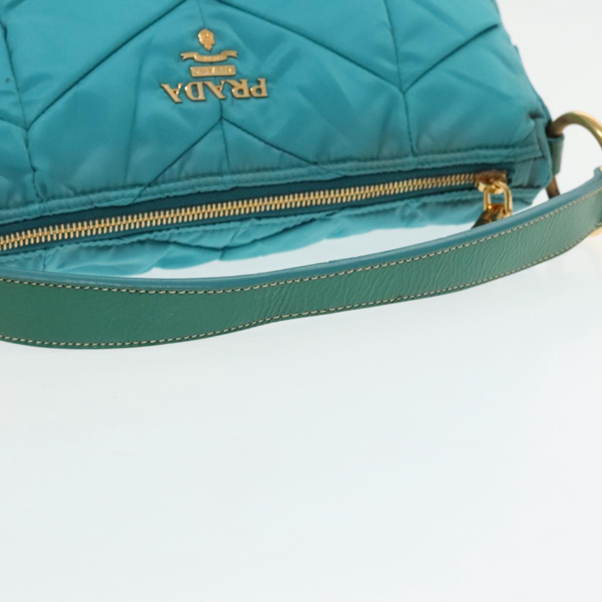 PRADA Hand Bag Nylon Blue Gold Auth 94400