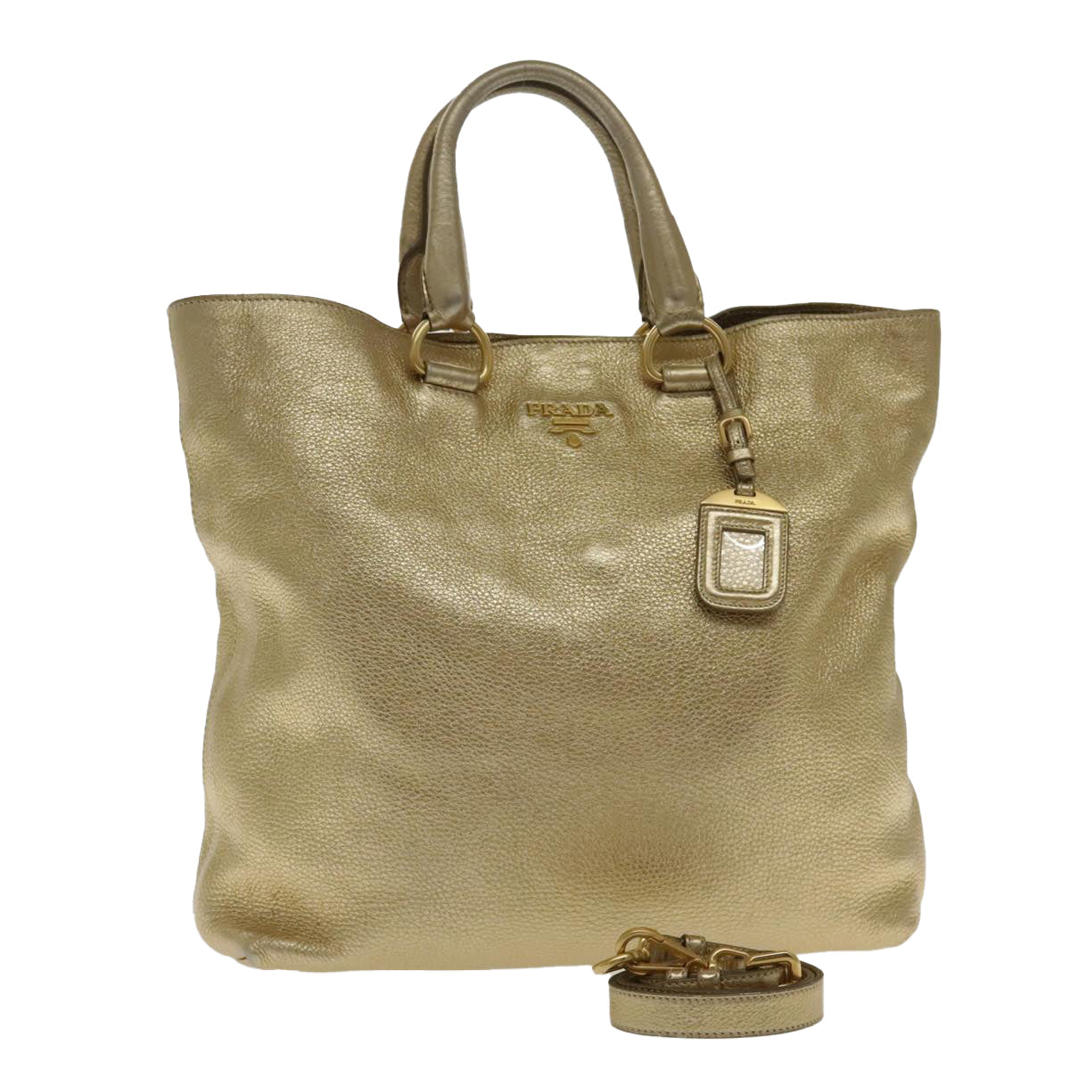 PRADA Tote Bag Leather 2way Gold Auth 94402