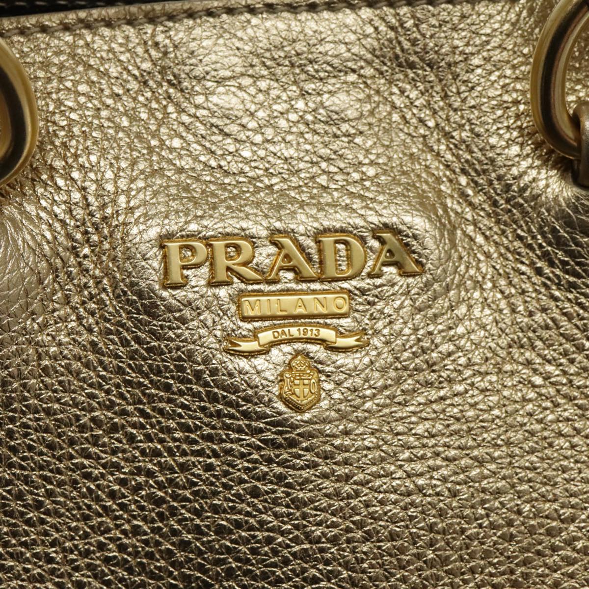 PRADA Tote Bag Leather 2way Gold Auth 94402