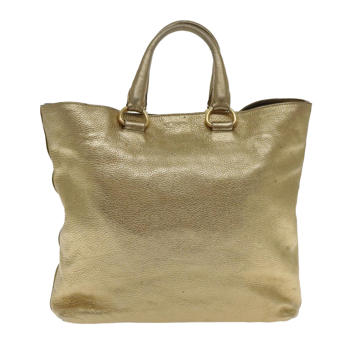 PRADA Tote Bag Leather 2way Gold Auth 94402 - 0