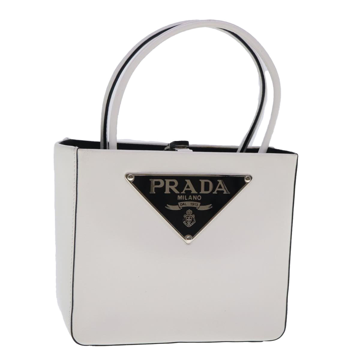 PRADA Hand Bag Leather White Auth 94403A