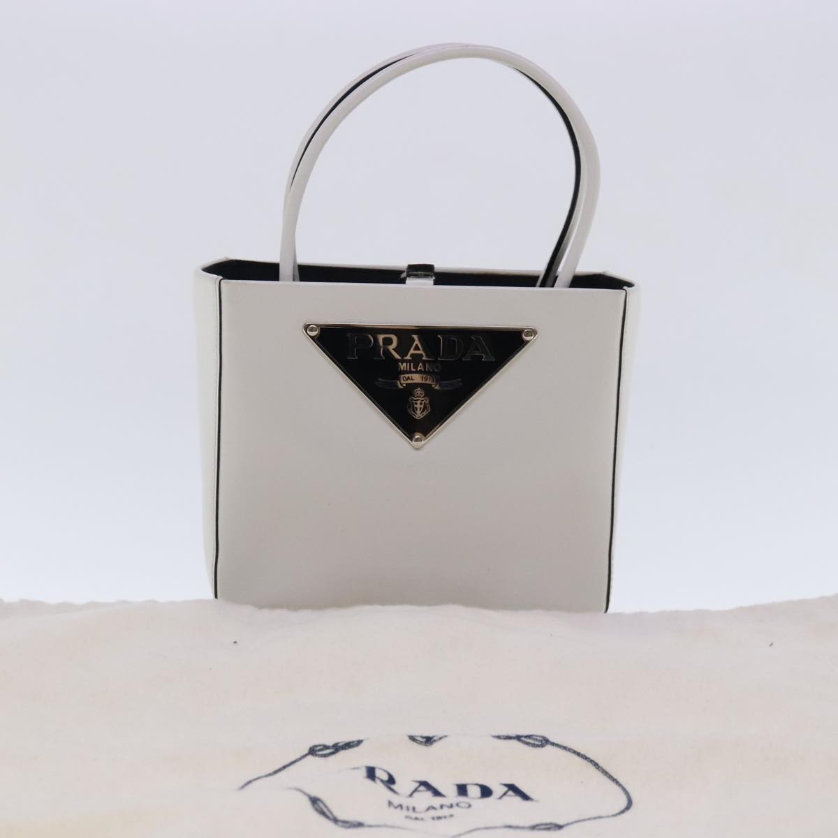 PRADA Hand Bag Leather White Auth 94403A